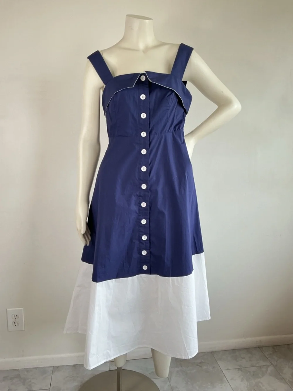 NEW English Factory Navy and White Button Down 70's Vibes Chic Preppy A Line M - Picture 7 of 12